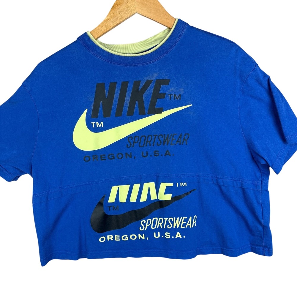 Nike Sportswear Cropped Boxy Logo Tee Womens Medium Blue [See Condition]